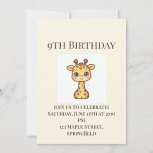 Invitation d'anniversaire 9 ans pour un bébé giraf