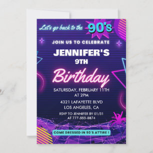 Invitation d'anniversaire 9 ans thème rétro 90s