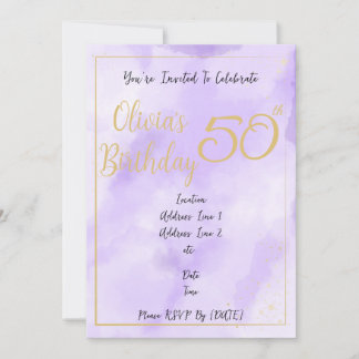 Invitation d'anniversaire à bordure dorée et aquar