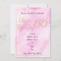 Invitation d'anniversaire à bordure dorée et aquar