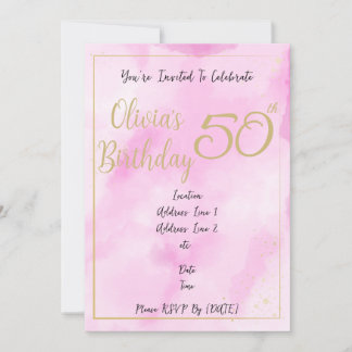 Invitation d'anniversaire à bordure dorée et aquar