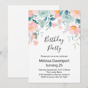 Invitation d'anniversaire à bordure florale rose e