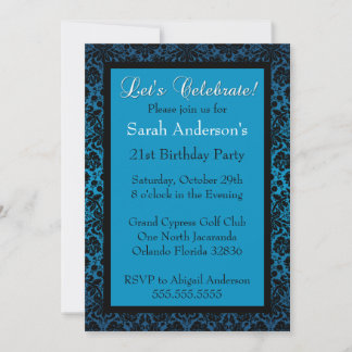 Invitation d'anniversaire à Damas en métal bleu