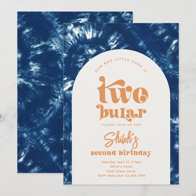 Invitation d'anniversaire à deux ans | Surf garçon (Devant / Derrière)