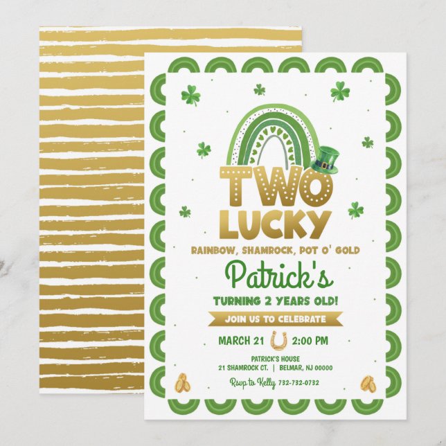 Invitation d'anniversaire à deux chanceux St Patri (Devant / Derrière)