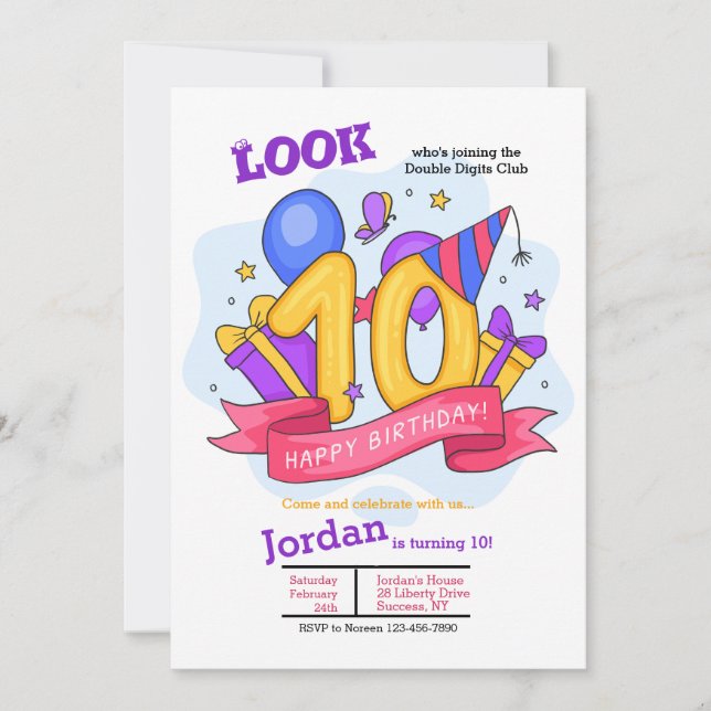 Invitation d'anniversaire à deux chiffres (Devant)