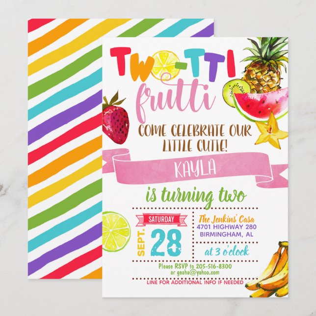 Invitation d'anniversaire à deux tii Frutti (Devant / Derrière)