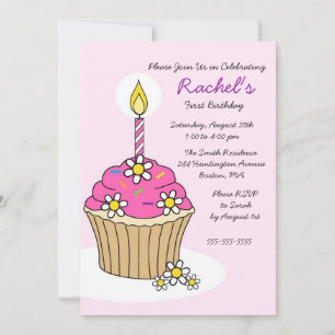 Invitation d'anniversaire à la Cupcake rose CUTE