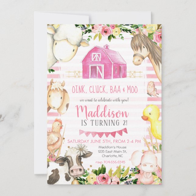 Invitation d'anniversaire à la ferme (Devant)