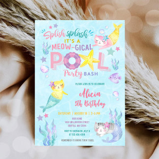Invitation d'anniversaire à la fête piscine de Meo
