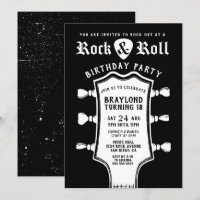 Invitation d'anniversaire à la guitare noir et bla