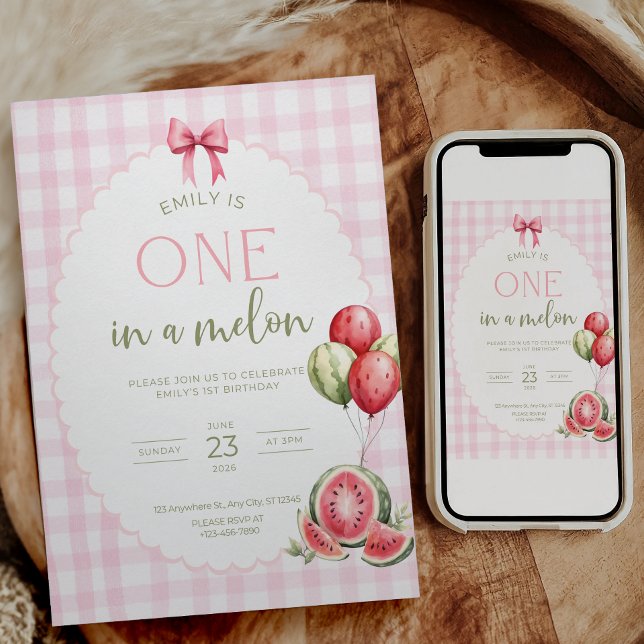 Invitation d'anniversaire à la pastèque "Une dans  (Créateur téléchargé)