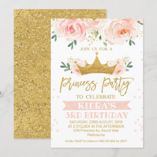 Invitation d'anniversaire à la Princess Party de l