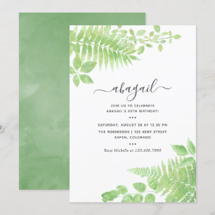 Invitation d'anniversaire à la verdure à l'aquarel