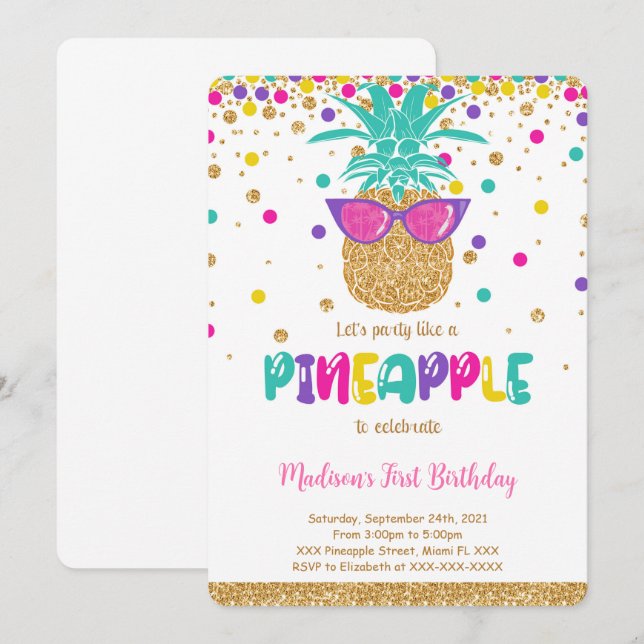Invitation d'anniversaire à l'ananas (Devant / Derrière)