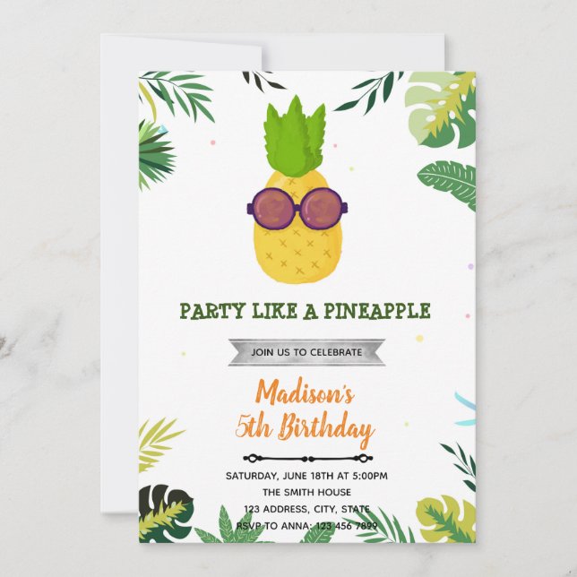 Invitation d'anniversaire à l'ananas cool Luau (Devant)