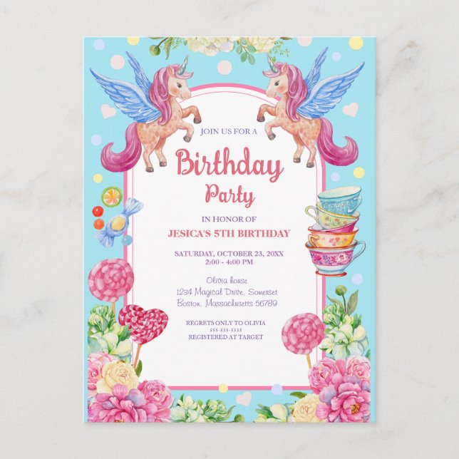 Invitation d'anniversaire à l'aquarelle Fleurs Lic (Devant)