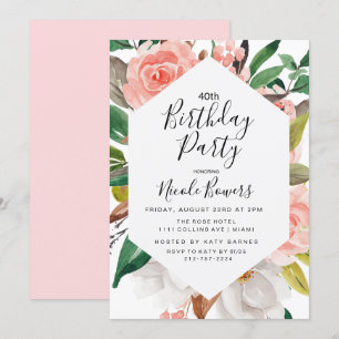 Invitation d'anniversaire à l'aquarelle florale - 