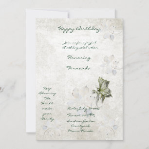 Invitation d'anniversaire à motif floral blanc et 