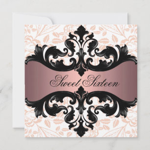 Invitation d'anniversaire à motif floral damassé r