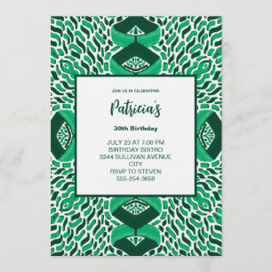 Invitation d'anniversaire à motif symétrique vert
