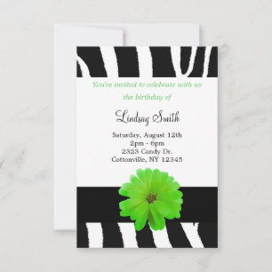 Invitation d'anniversaire à motif zèbre avec fleur