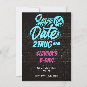 Invitation d'anniversaire à mur de briques néon vi