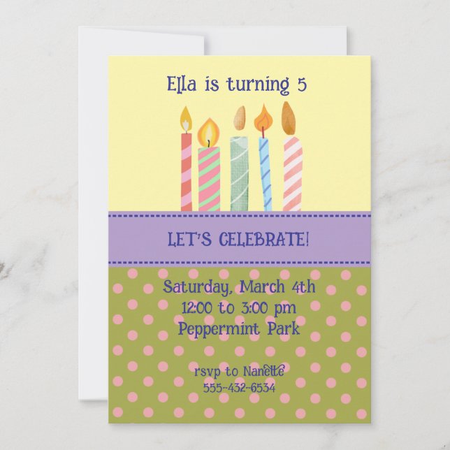 Invitation d'anniversaire à pois (Devant)