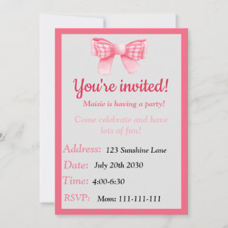 Invitation d'anniversaire à ruban rose