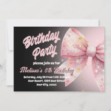 Invitation d'anniversaire à ruban rose