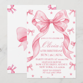 Invitation d'anniversaire à ruban rose, fête d'ann