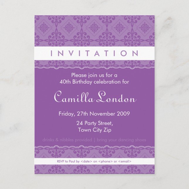 INVITATION D'ANNIVERSAIRE ADULTE :: L1 ornée (Devant)