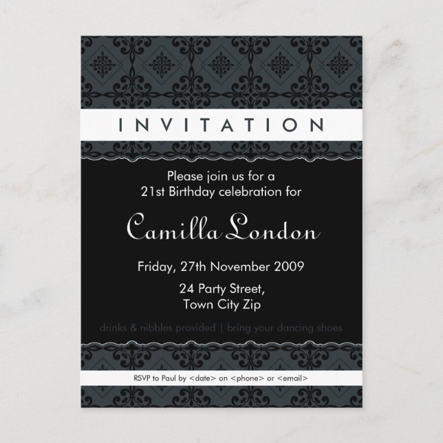 INVITATION D'ANNIVERSAIRE ADULTE :: Ornately patte (Devant)