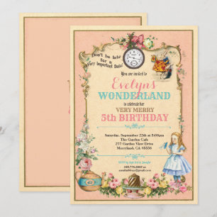 Invitation d'anniversaire Alice au pays des mervei