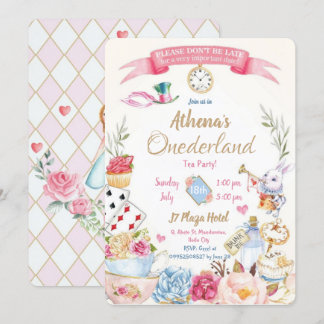 Invitation d'anniversaire Alice au pays des mervei