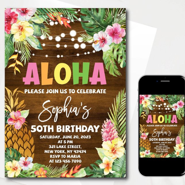 Invitation d'anniversaire Aloha modèle Anniversair (Créateur téléchargé)