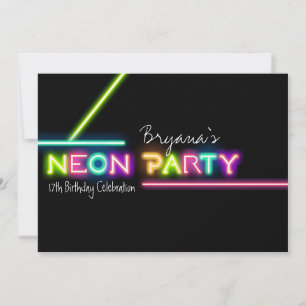 Invitation d'anniversaire amusante avec néon PARTY