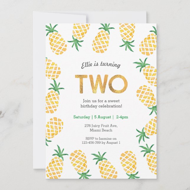 Invitation d'anniversaire | ananas tropical (Devant)