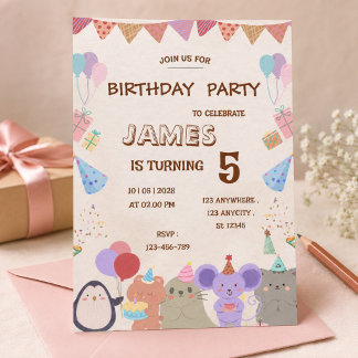 Invitation d'anniversaire Animaux de la forêt past