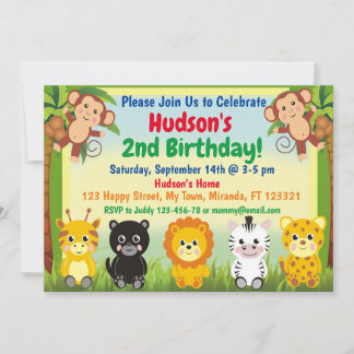 Invitation d'anniversaire animaux de la jungle saf