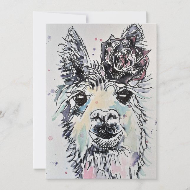 Invitation d'anniversaire aquarelle Alpacca Llama  (Devant)