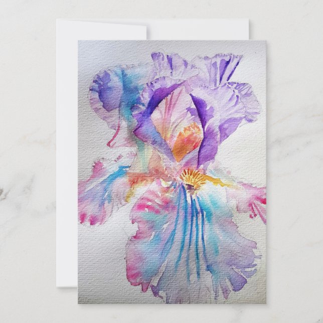 Invitation d'anniversaire aquarelle Iris Rose Pour (Devant)