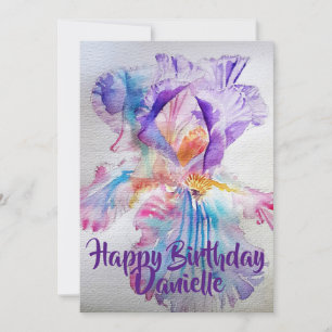 Invitation d'anniversaire aquarelle Iris Rose Viol