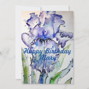 Invitation d'anniversaire aquarelle Iris Violet po