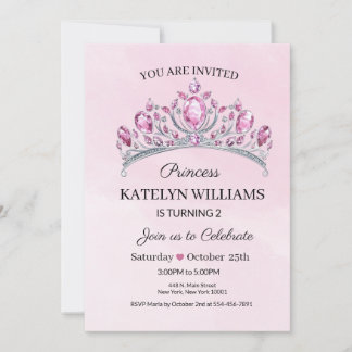 Invitation d'anniversaire aquarelle Princesse Rose