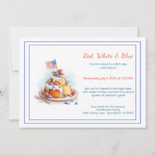 Invitation d'anniversaire aquarelle rouge blanc et