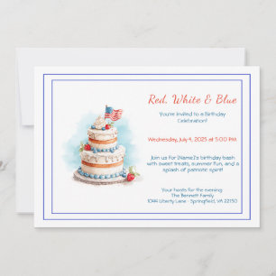 Invitation d'anniversaire aquarelle rouge blanc et