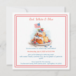Invitation d'anniversaire aquarelle rouge blanc et