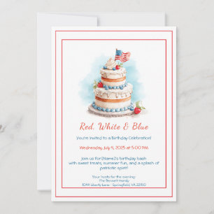 Invitation d'anniversaire aquarelle rouge blanc et