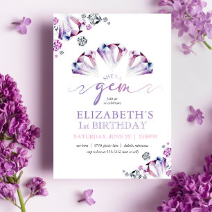 Invitation d'anniversaire aquarelle She's a Gem po